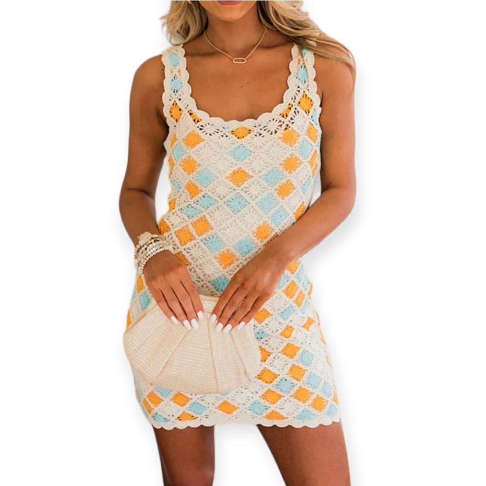Entro Colorful Crochet Knit Sleeveless Mini Dress Women's Size‎ Small - Picture 2 of 13